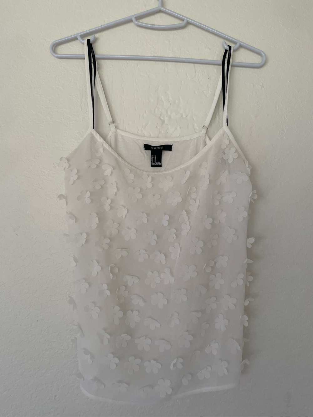 Sheer cropped floral appliqué tank top